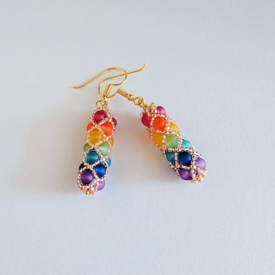 Colourful Rainbow Glass Bead Tubular Earring Dangles