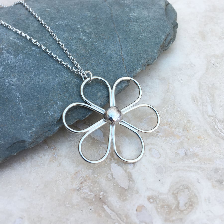 Sterling Silver Flower Necklace - Handmade - NEK037