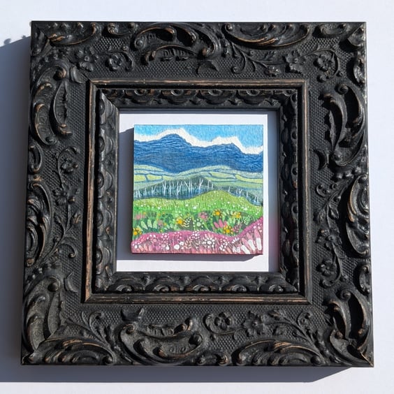 The Storm over the Hills - Original miniature collage. Framed 