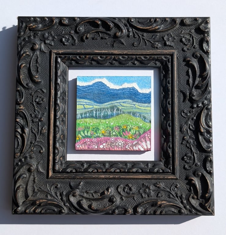 The Storm over the Hills - Original miniature collage. Framed 