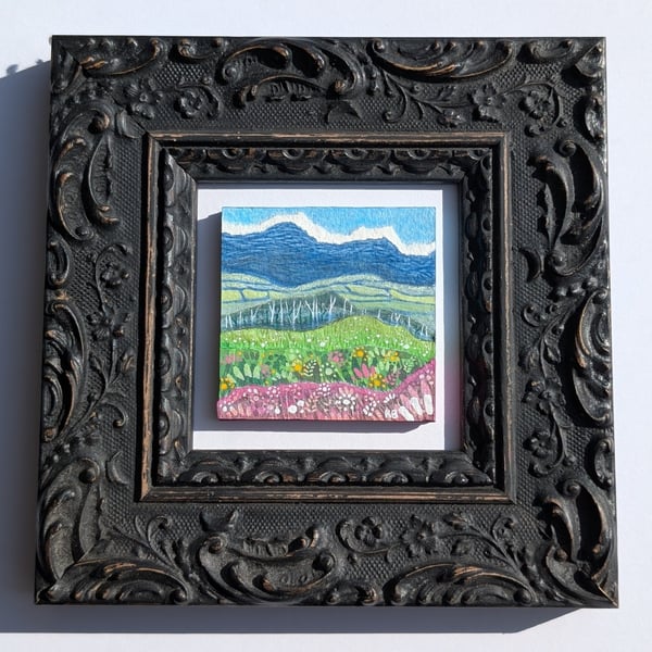 The Storm over the Hills - Original miniature collage. Framed 