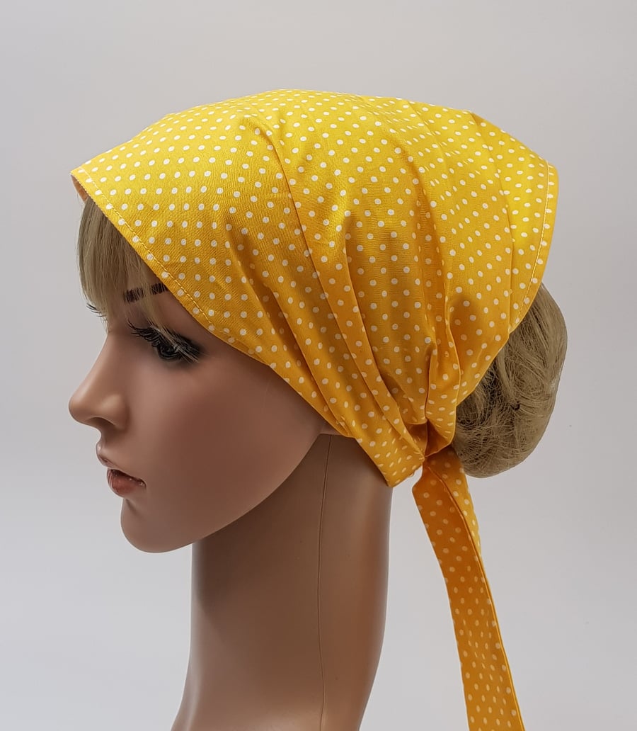 Polka dot wide head scarf, nurse hair covering, cotton hair bandanna