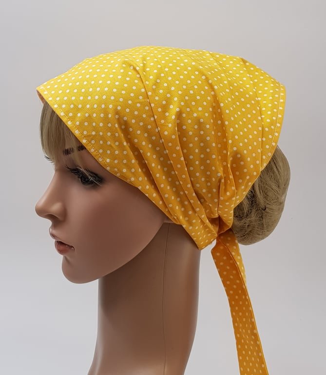 Polka dot wide head scarf, nurse hair covering, cotton hair bandanna