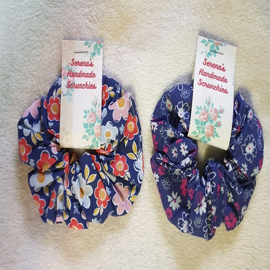 Handmade scrunchies set of 2, floral design, perfect stocking filler.