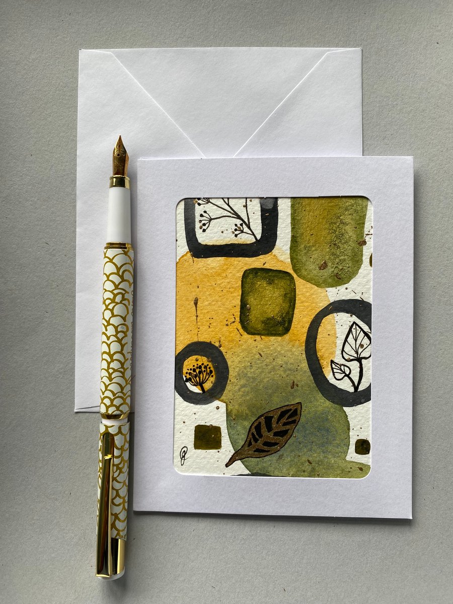 Hand painted art card plants and circles