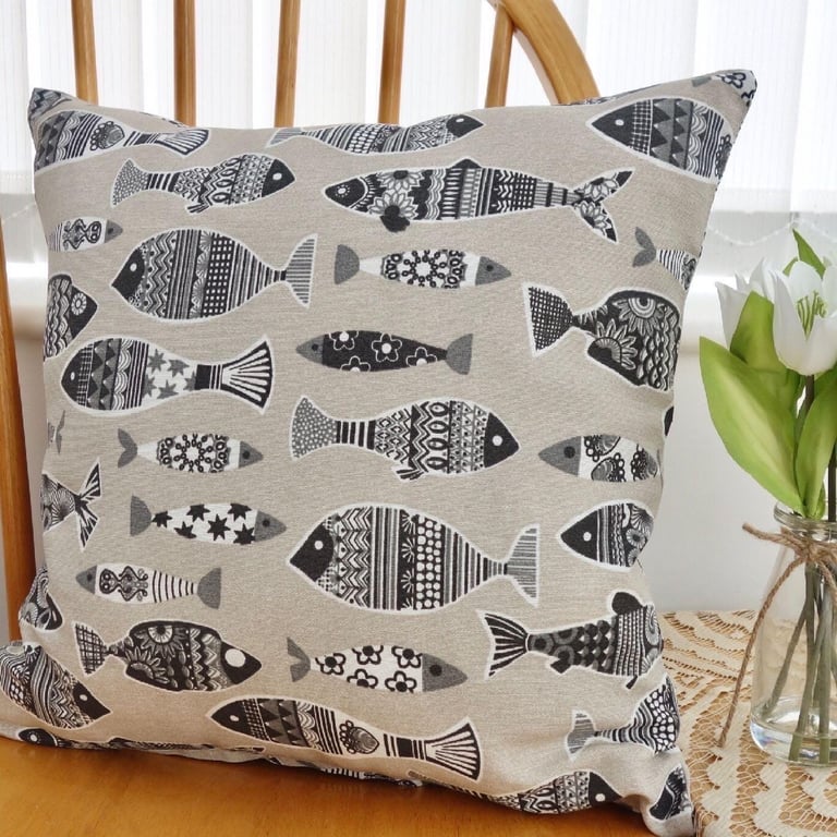 Cushion with Pad: Scandinavian Fish Throw Pillow 17" (43cm) 
