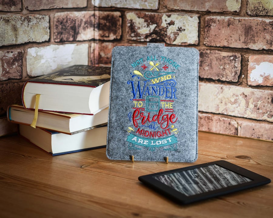 Fridge Adventurer embroidered felt kindle ereader ebook sleeve case