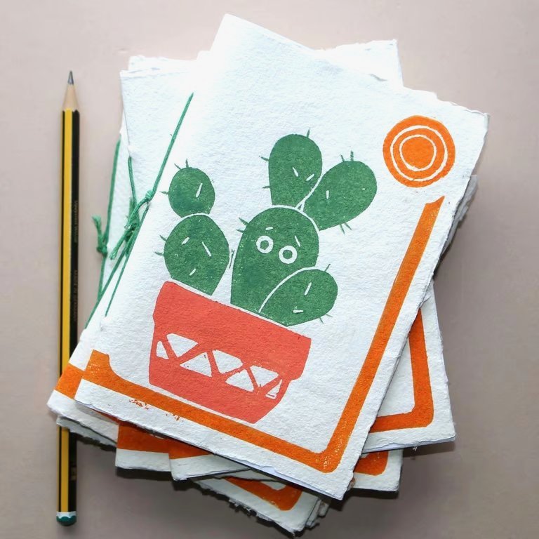 Handprinted Cactus Notebook