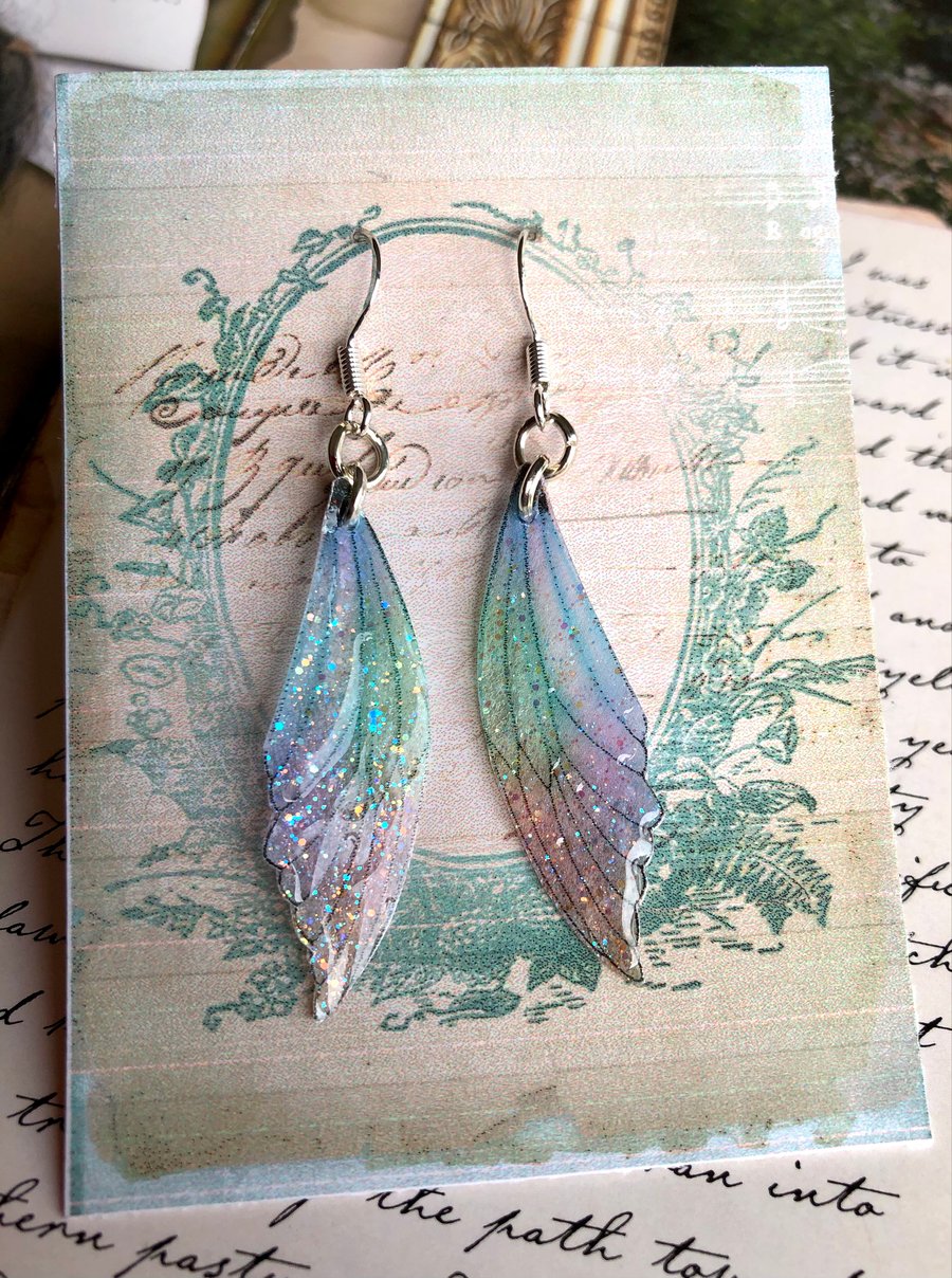 Dainty Pastel Coloured Sterling Silver Fairy Wing Earrings Style 3