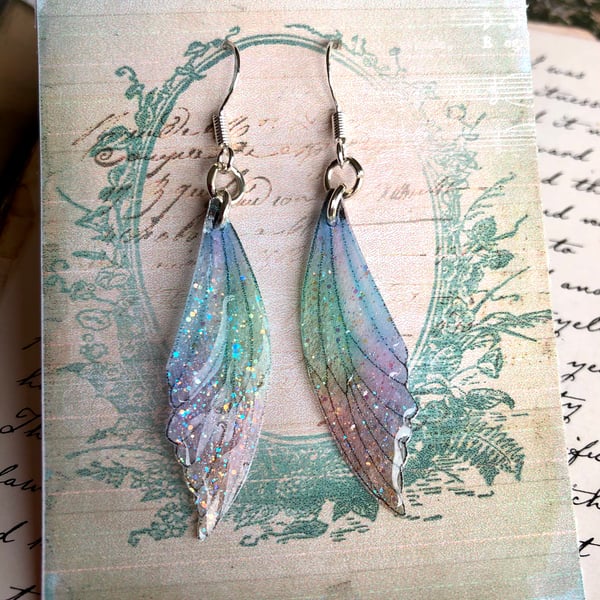 Dainty Pastel Coloured Sterling Silver Fairy Wing Earrings Style 3