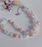 Blush Rose Quartz & Clear Quartz Necklace, Handmade Beaded Gemstone Choker - Image 4