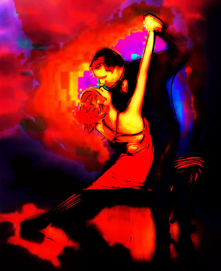 Dancing up a storm  - dramatic limited edition tango print