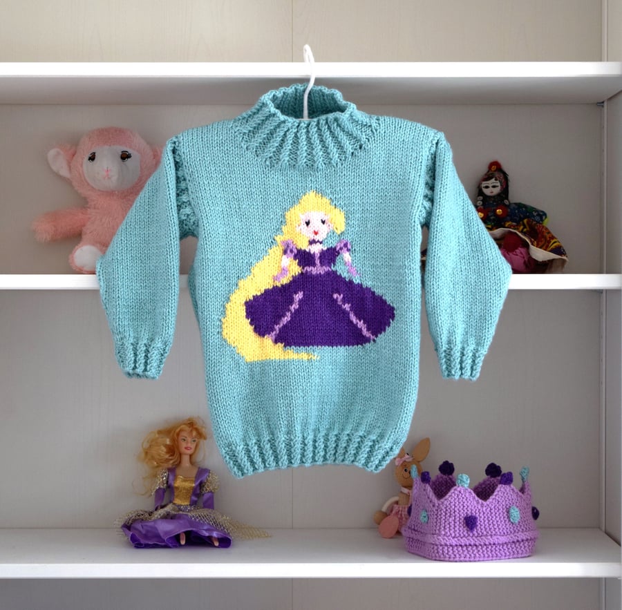 Knitting Pattern Rapunzel Sweater and Crown,  Digital Pattern