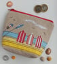 Large Coin Purse with Embroidered Beach Huts and Kites Beach Scene