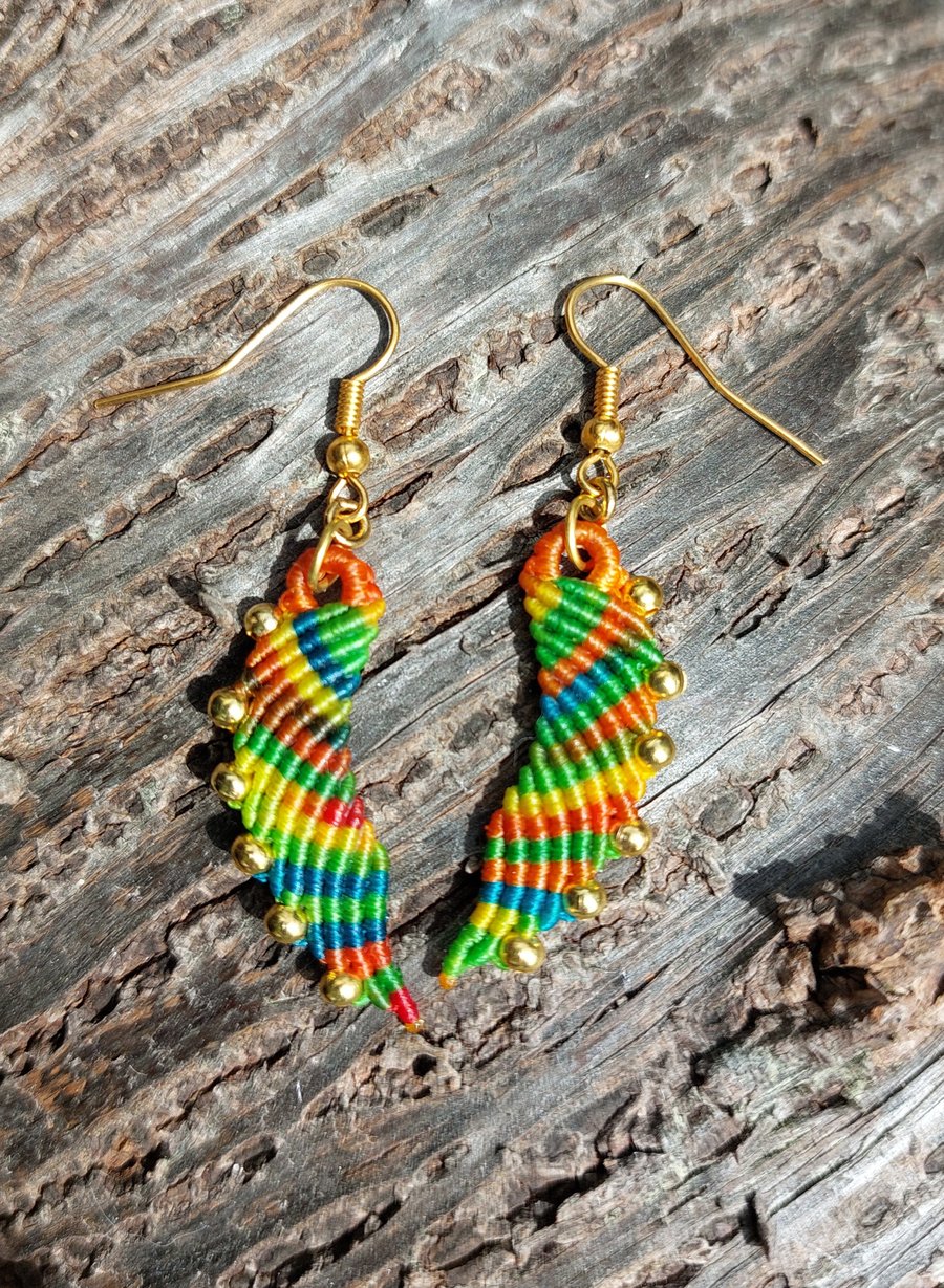 Macrame Rainbow Angel Wing Earrings 