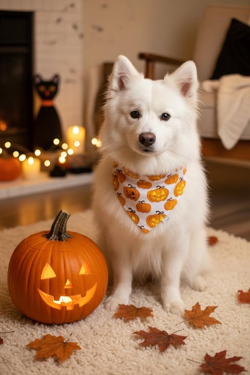 Scrunchie Dog or Cat Bandana - Halloween Pumpkin Over the Head . Pet Scarf