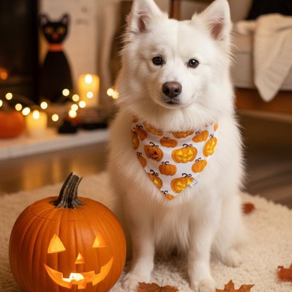 Scrunchie Dog or Cat Bandana - Halloween Pumpkin Over the Head . Pet Scarf