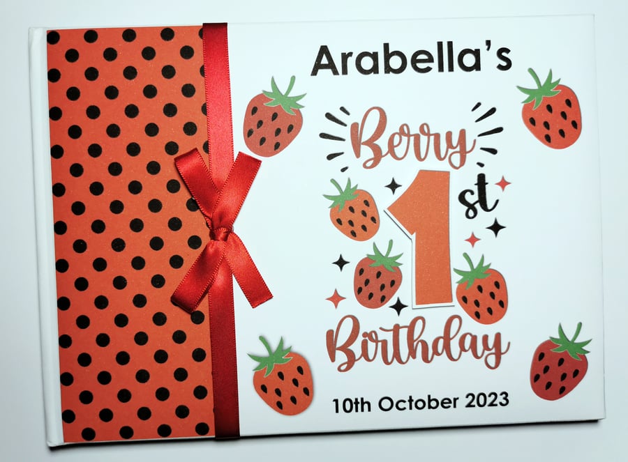 Strawberry Birthday Guest book, Berry 1st birthday guest book, gift