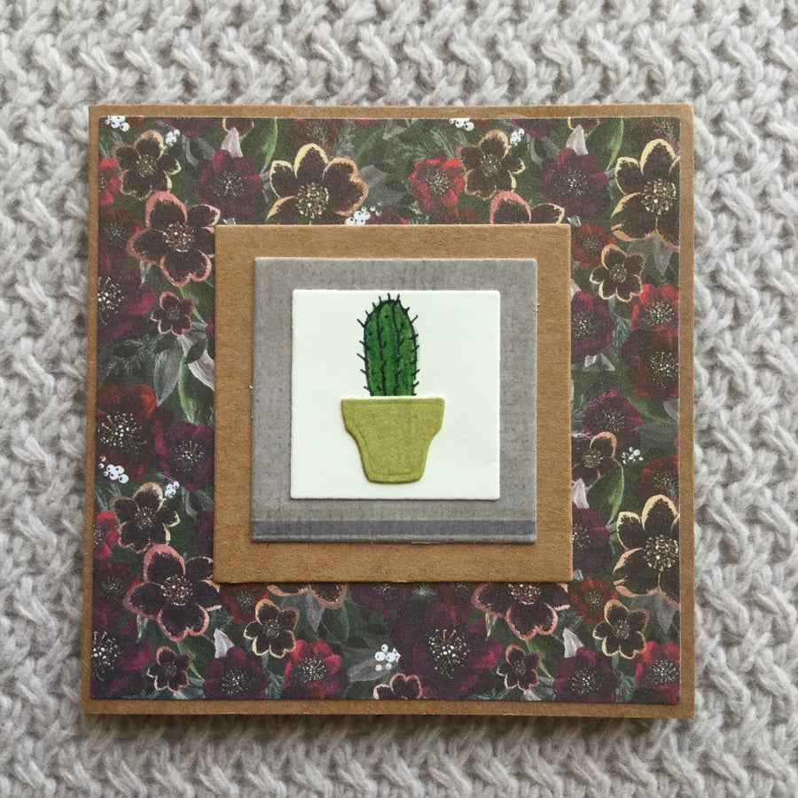 Hand drawn cactus greeting card floral
