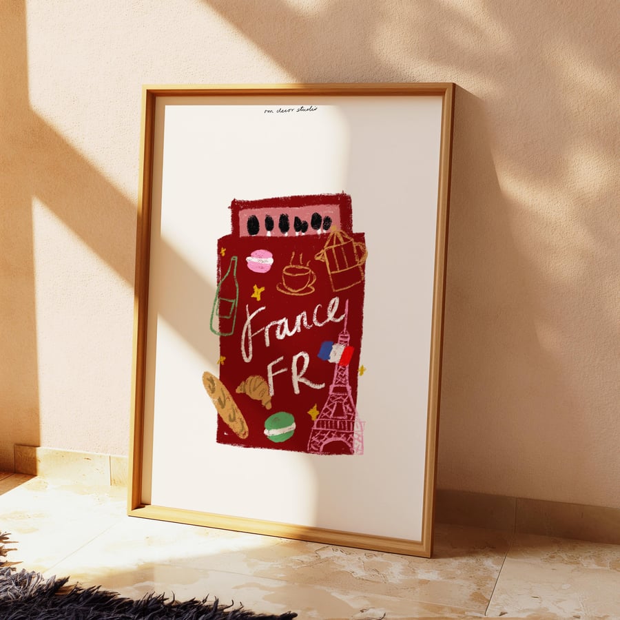 France Doodle Matchbox Art Print Poster
