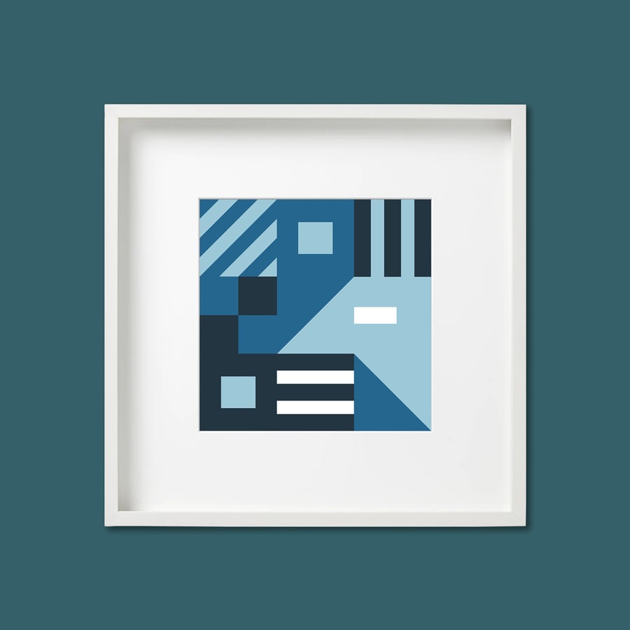 Geometric Abstract Square Giclee Print (unframed) Blues