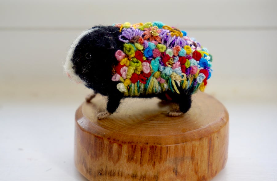 Needle Felted Floral Guinea Pig