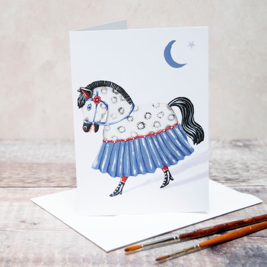 Greeting card of Jerry the hobby horse. A6, blank inside