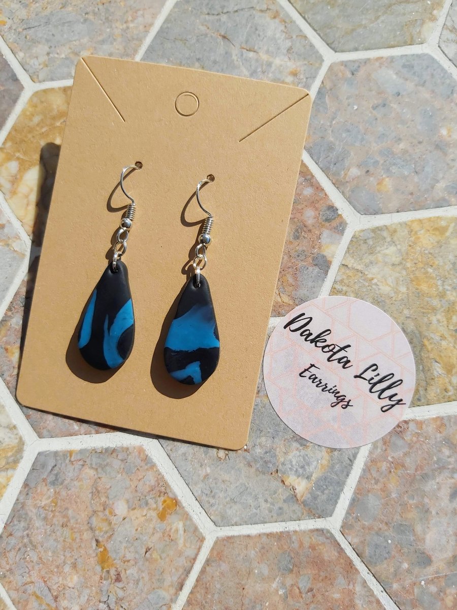 Black and Blue, handmade polymer clay earrings