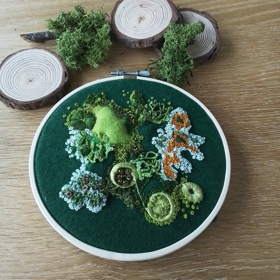 Hand embroidered and beaded textile art