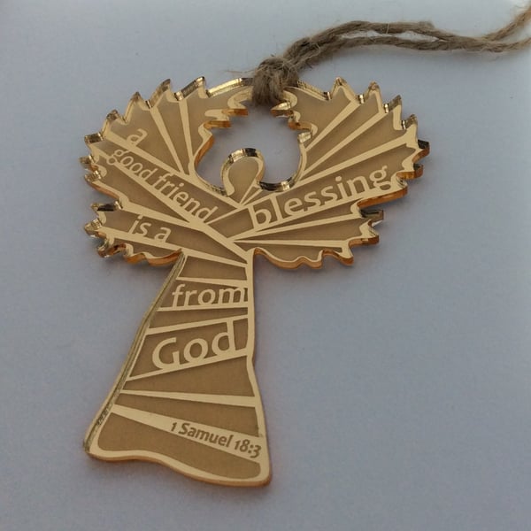 Etched gold acrylic angel - a good friend is a blessing from God