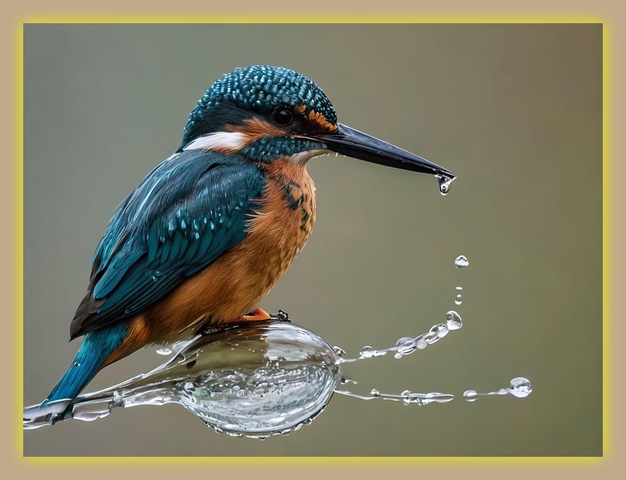 Kingfisher on Water Droplet Greeting Card A5