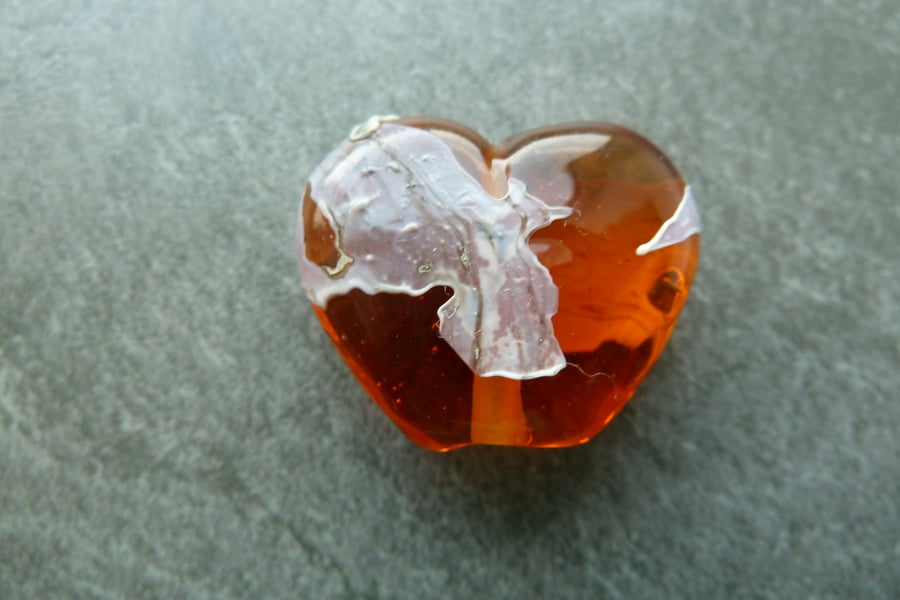 amber shard lampwork glass heart focal