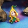 Tiny Blossom Gnome 'Juno' with Petal Bonnet OOAK Sculpt by Ann Galvin