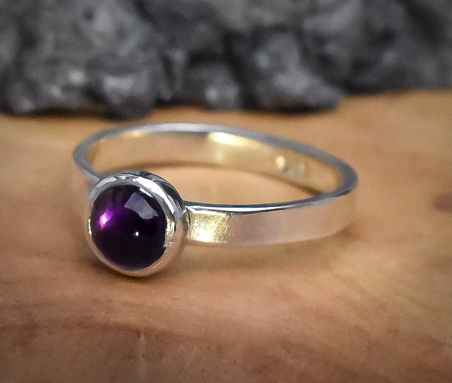 Amethyst Stacking Ring, Argentium (Sterling) Silver