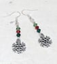 Snowflake earrings with red and green Swarovski crystals, silver plated - Image 4