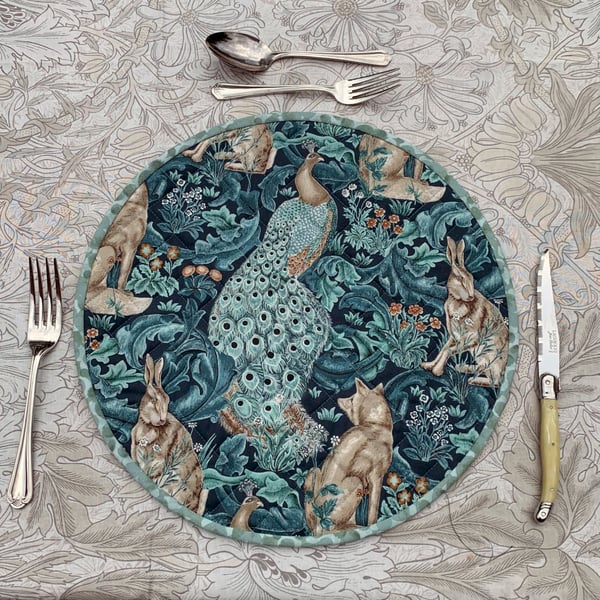Peacock, Fox & Hare, Peerless Placemats set of eight quilted fabric placemats