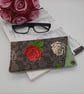 Cream and raspberry pink rose glasses case with dark grey popper fastening. - Image 9