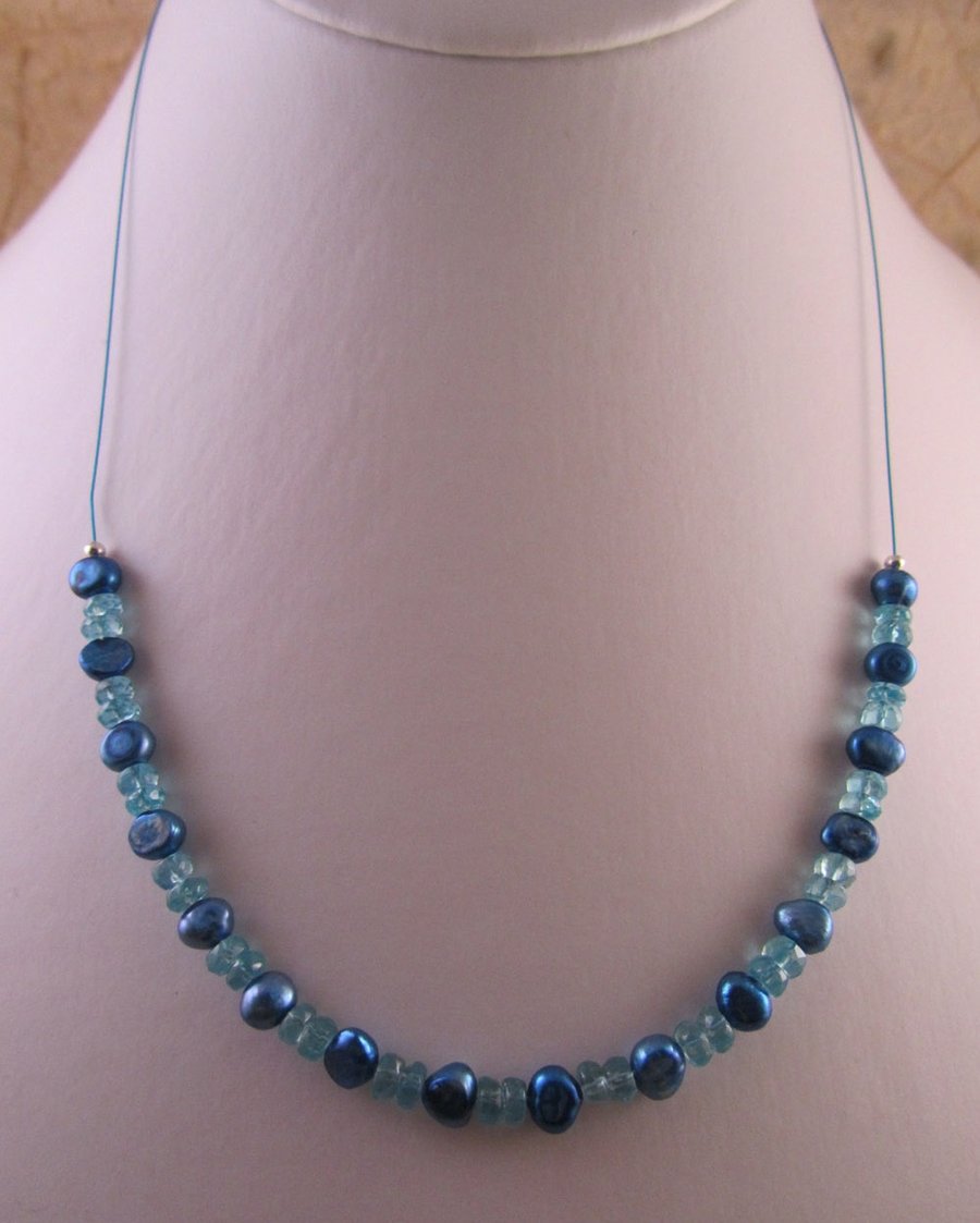 Sky Blue Apatite Pearl Necklace