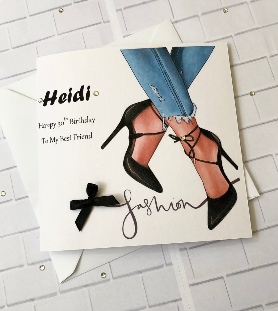 Fashion Birthday Card Handmade and Personalised Girly gift for All Relations