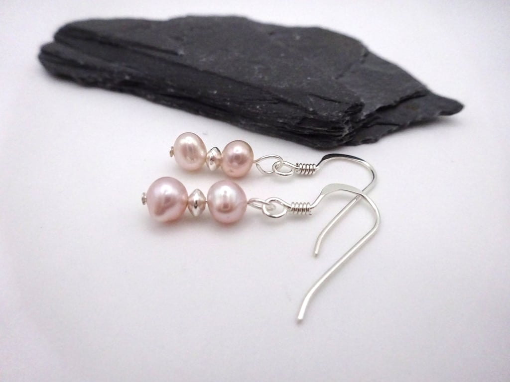 freshwater pearl pale pink earrings