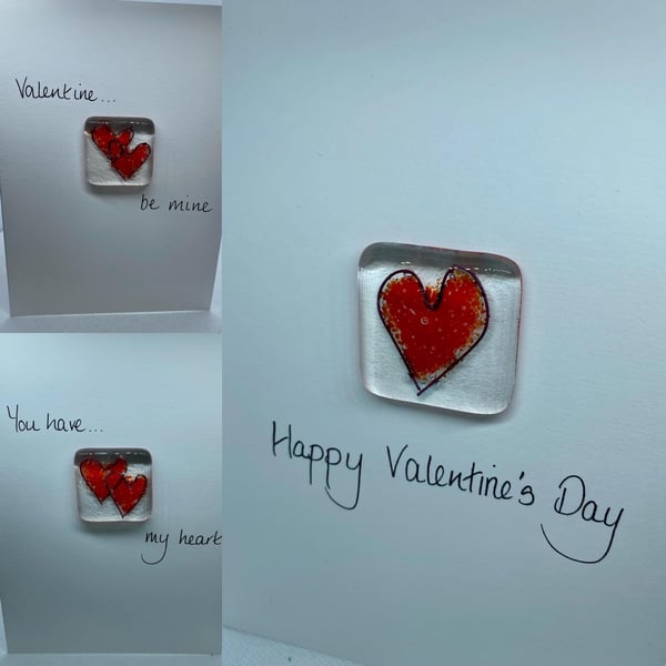 Fused glass and copper wire keepsake Valentines card