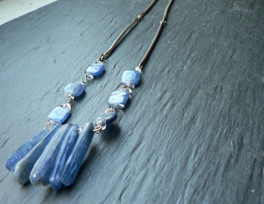 Beautiful Blue Kyanite and sterling silver necklace