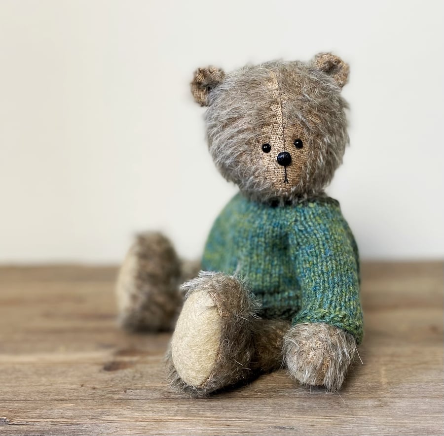 Pip, a jointed mohair teddy bear by Clayton Bears.