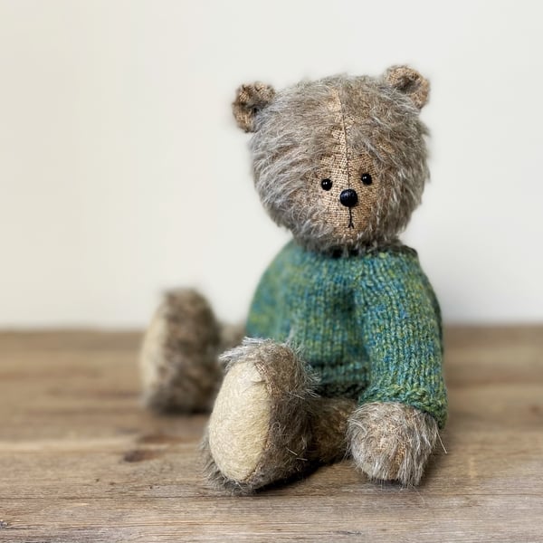 Pip, a jointed mohair teddy bear by Clayton Bears.