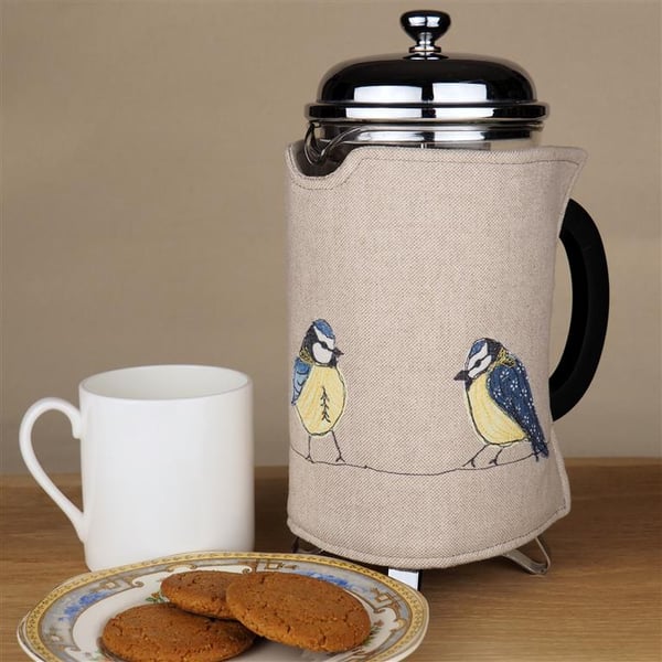 Cafetiere Cosy Blue Tit Nature Freehand Machine Embroidery 