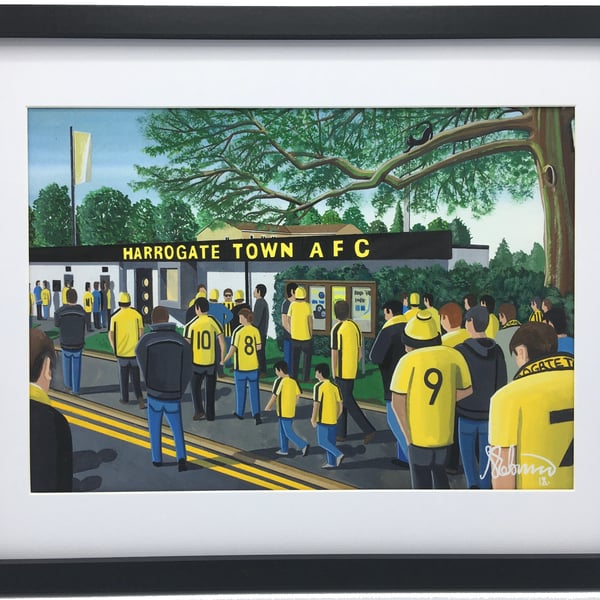 Harrogate Town A.F.C, Wetherby Road, High Quality Framed Football Art Print.