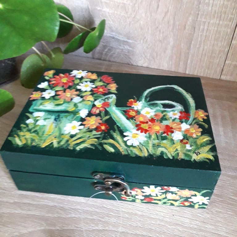 Handpainted wooden box, gift for Gardeners to keep their seed packets.  