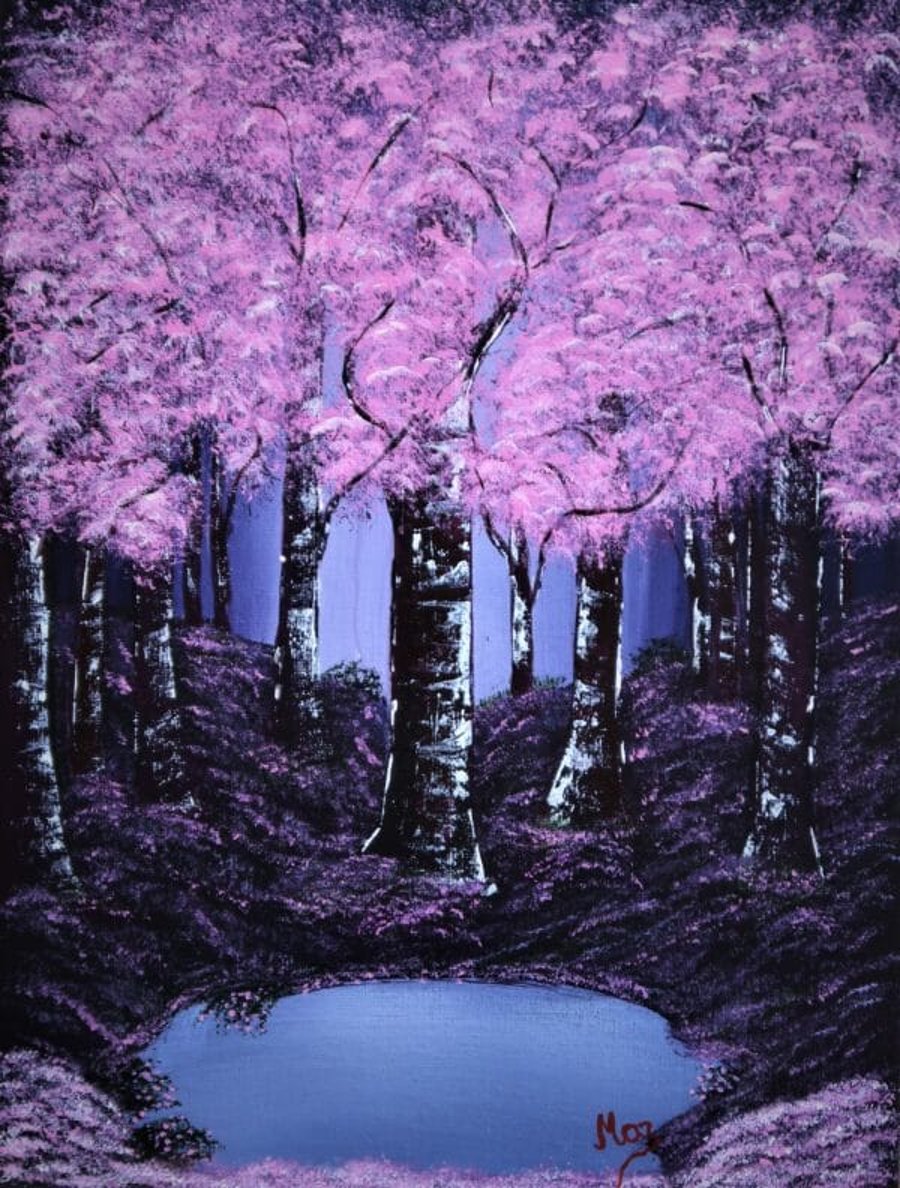 Acrylic Painting - Pink Forest Glow. Original Painting by Maz