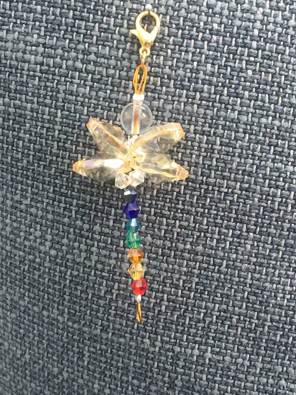Handmade Crystal Rainbow Multicoloured Chakra Dragonfly Suncatcher Decoration