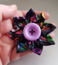 Multicolour Fabric Flower Brooch with Lilac Button - Bold Abstract Floral Pin